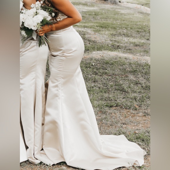 Hebeos Strapless Champagne Dress with Train - Picture 3 of 4